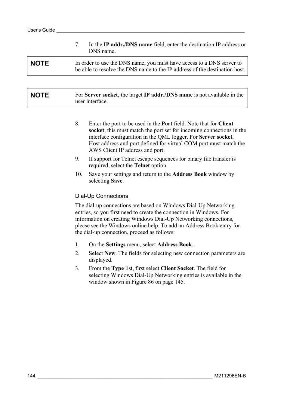 Dial-up connections | Vaisala AWS330 User Manual | Page 146 / 296