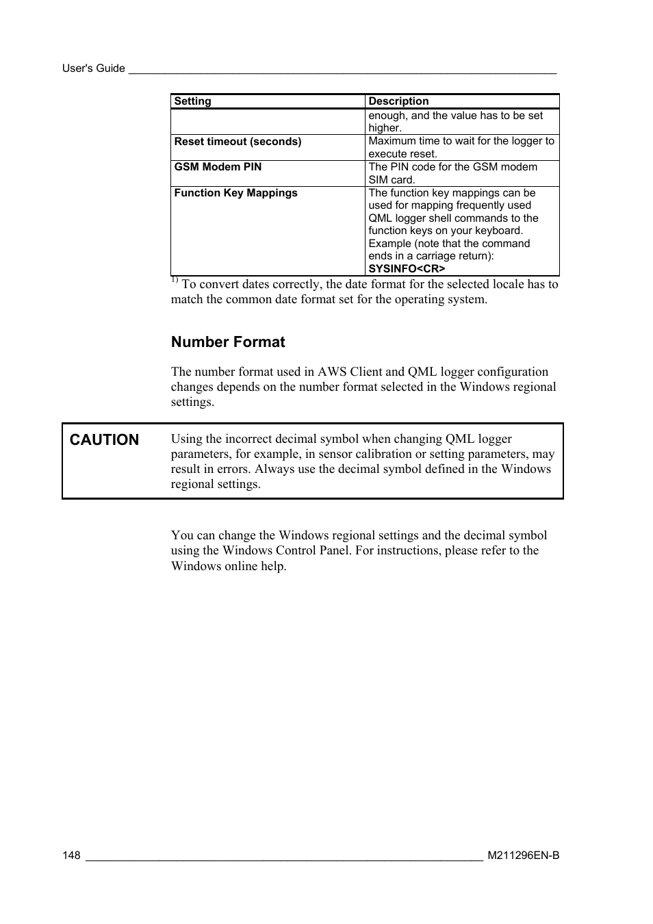 Number format, Caution | Vaisala AWS330 User Manual | Page 150 / 296