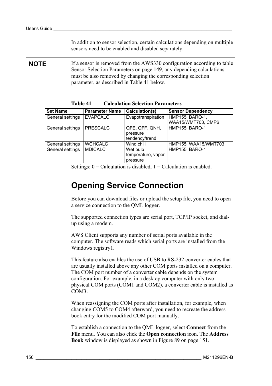 Opening service connection | Vaisala AWS330 User Manual | Page 152 / 296
