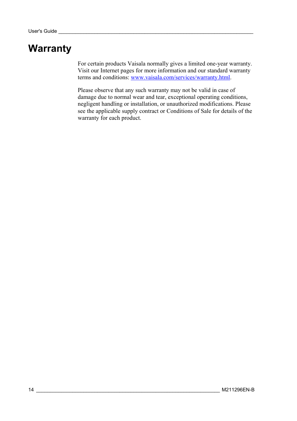 Warranty | Vaisala AWS330 User Manual | Page 16 / 296