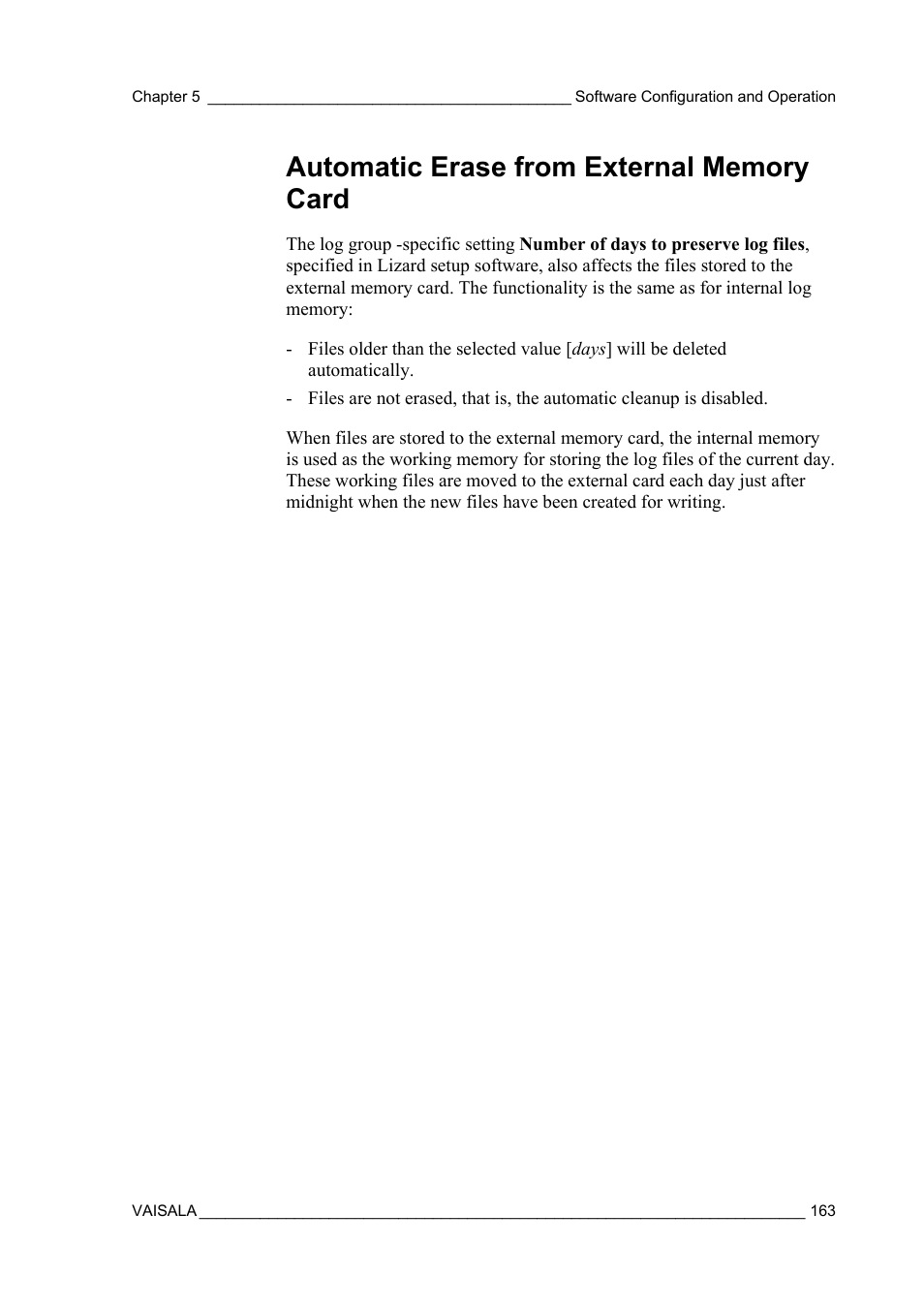 Automatic erase from external memory card | Vaisala AWS330 User Manual | Page 165 / 296