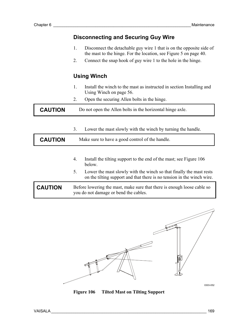 Disconnecting and securing guy wire, Using winch | Vaisala AWS330 User Manual | Page 171 / 296