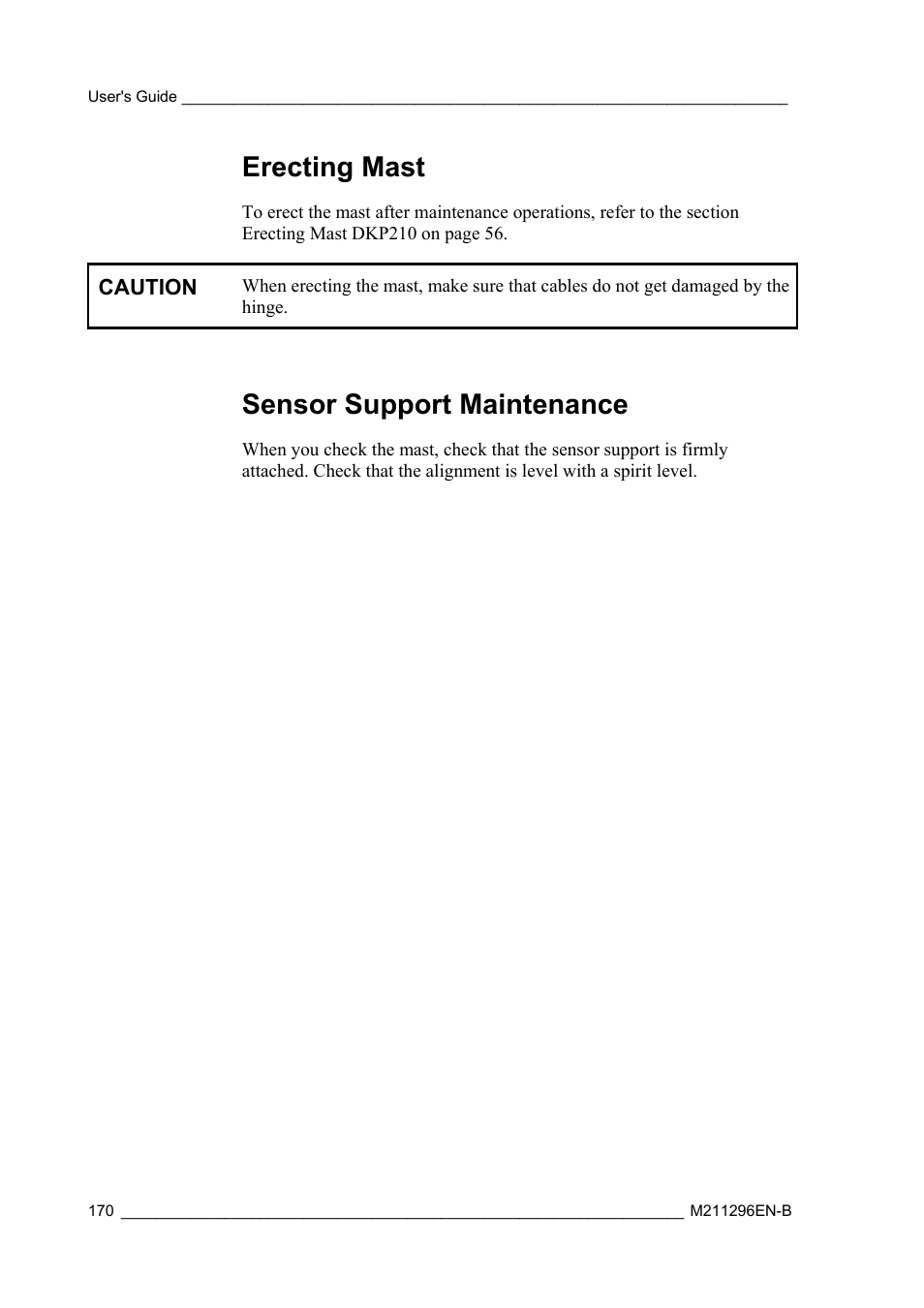 Erecting mast, Sensor support maintenance | Vaisala AWS330 User Manual | Page 172 / 296