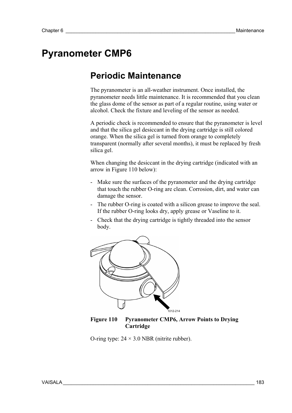 Pyranometer cmp6, Periodic maintenance | Vaisala AWS330 User Manual | Page 185 / 296