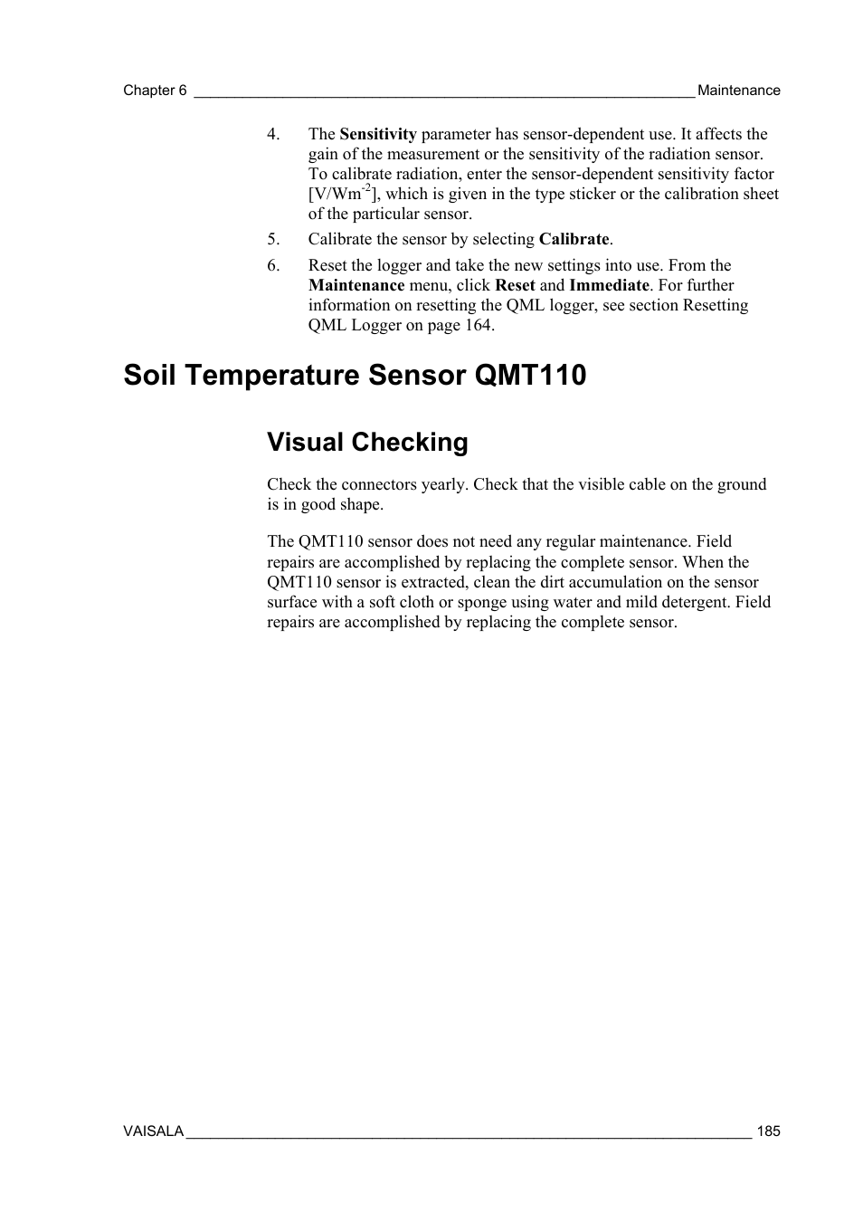 Soil temperature sensor qmt110, Visual checking | Vaisala AWS330 User Manual | Page 187 / 296