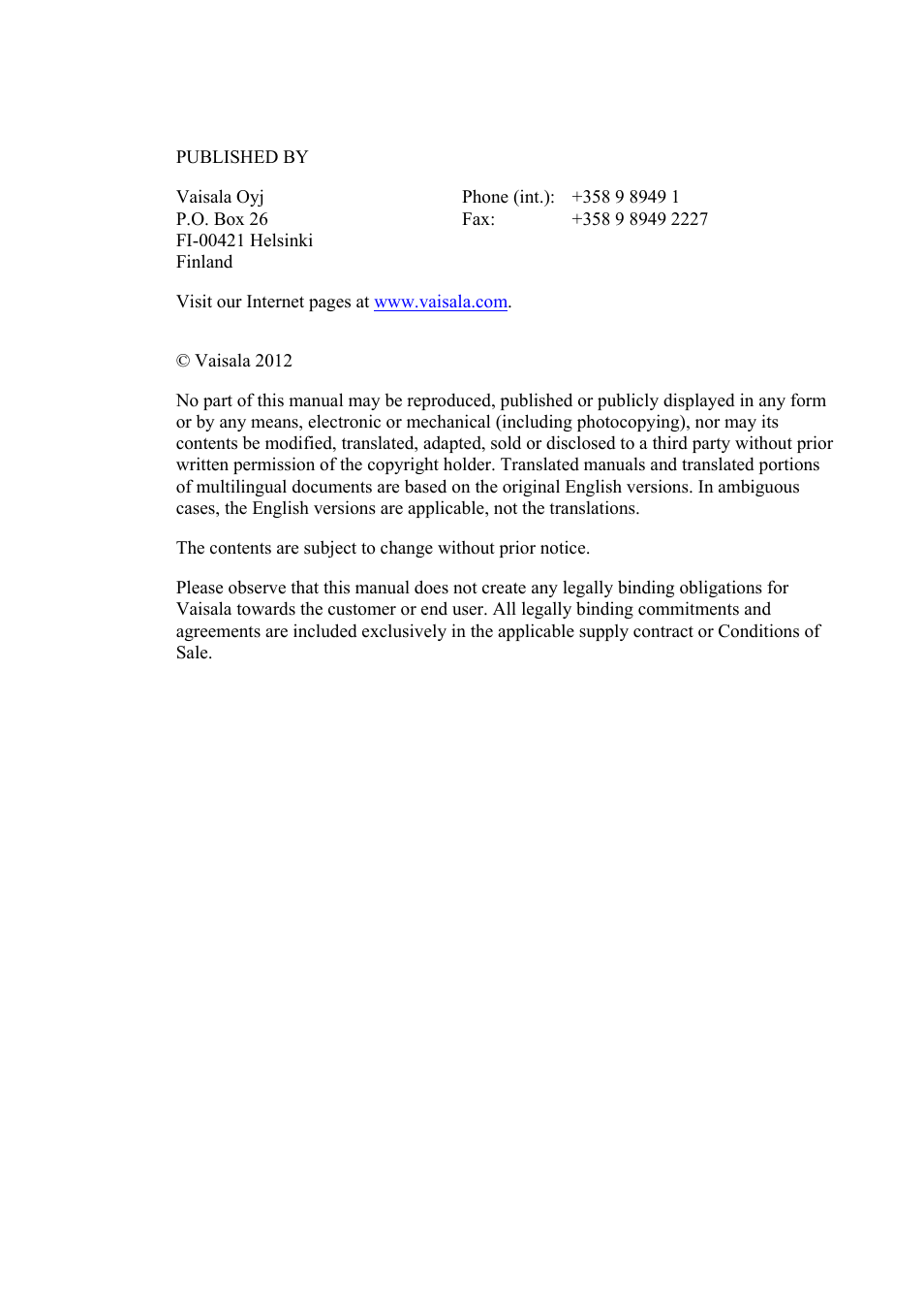 Vaisala AWS330 User Manual | Page 2 / 296
