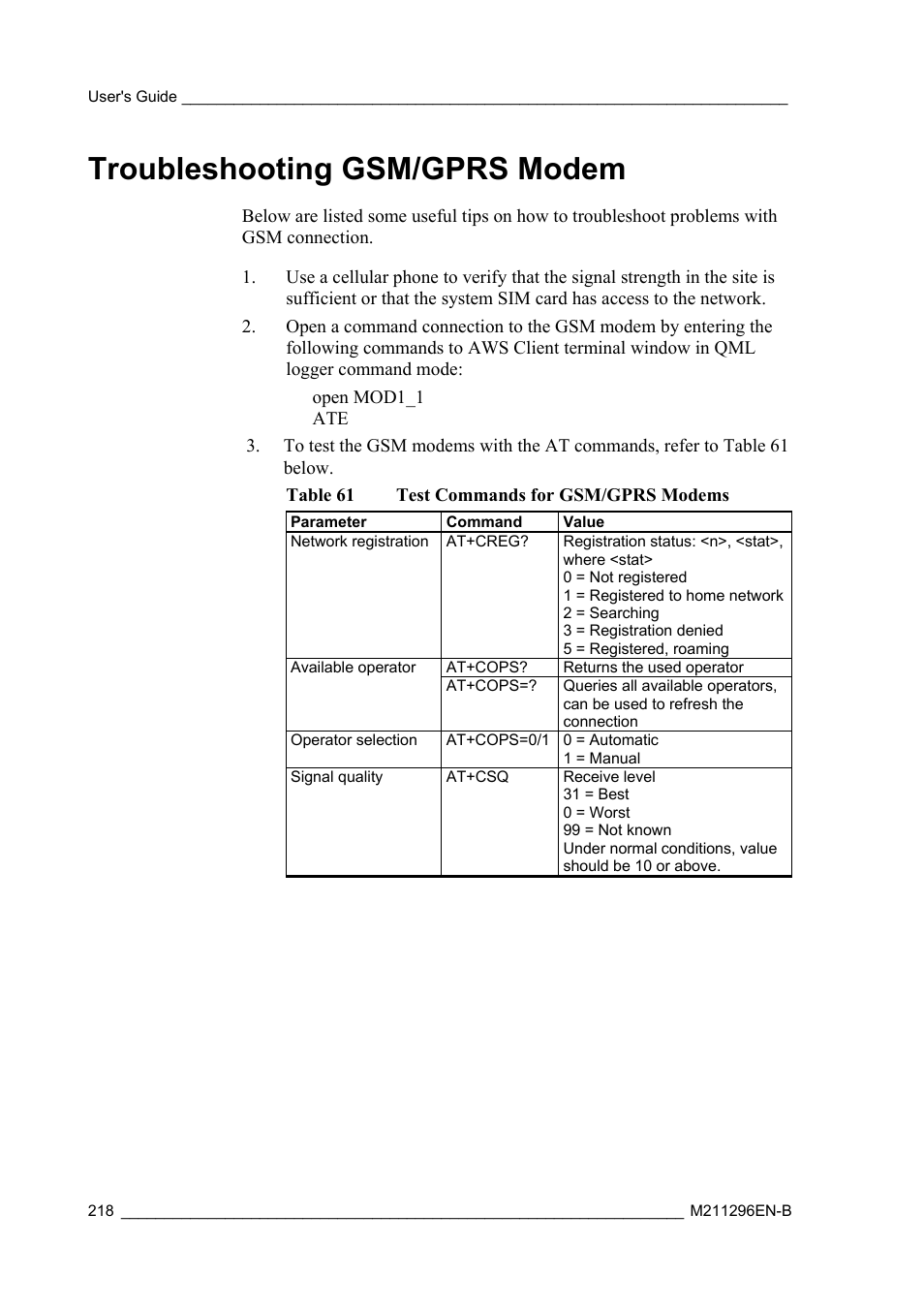Troubleshooting gsm/gprs modem | Vaisala AWS330 User Manual | Page 220 / 296
