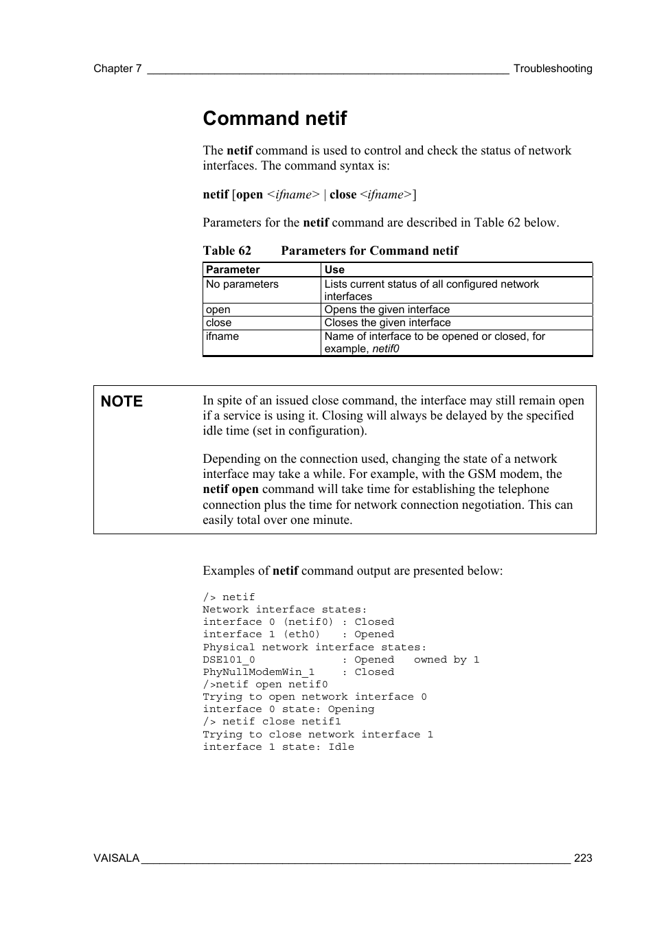 Command netif | Vaisala AWS330 User Manual | Page 225 / 296