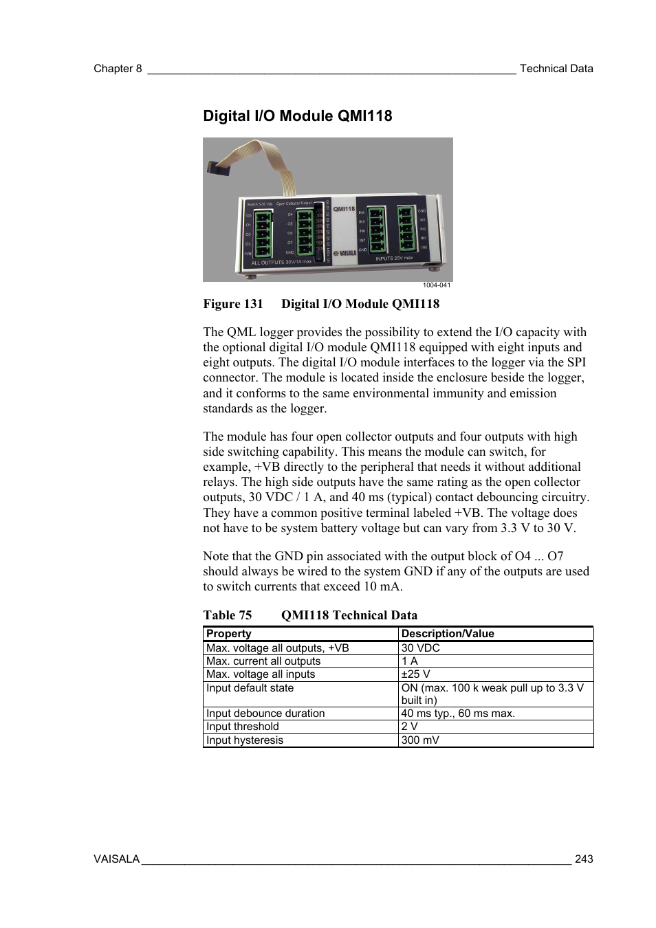 Digital i/o module qmi118 | Vaisala AWS330 User Manual | Page 245 / 296