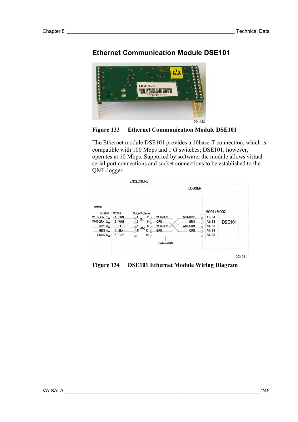Ethernet communication module dse101 | Vaisala AWS330 User Manual | Page 247 / 296