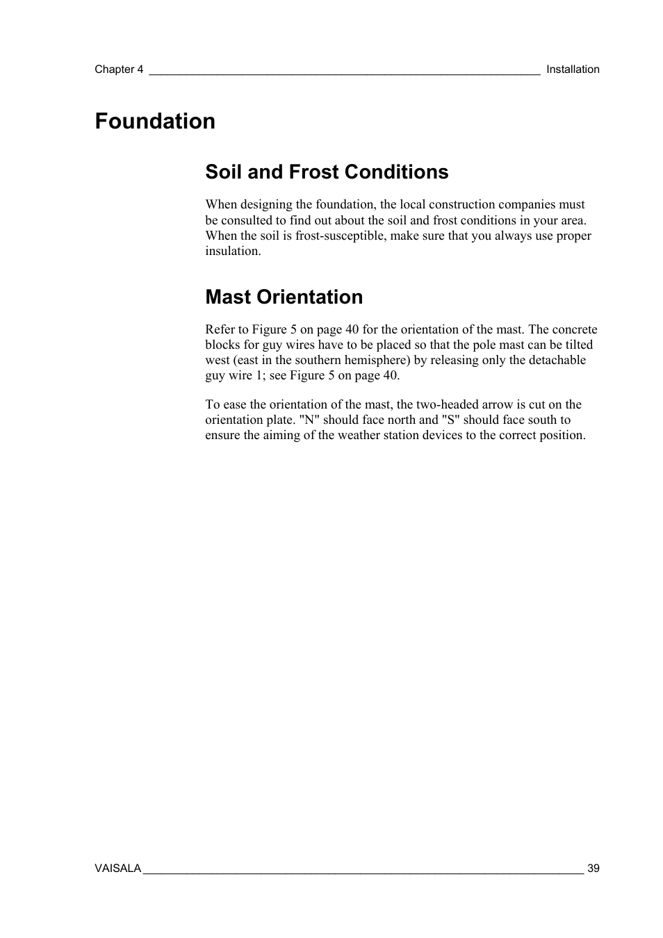 Foundation, Soil and frost conditions, Mast orientation | Vaisala AWS330 User Manual | Page 41 / 296