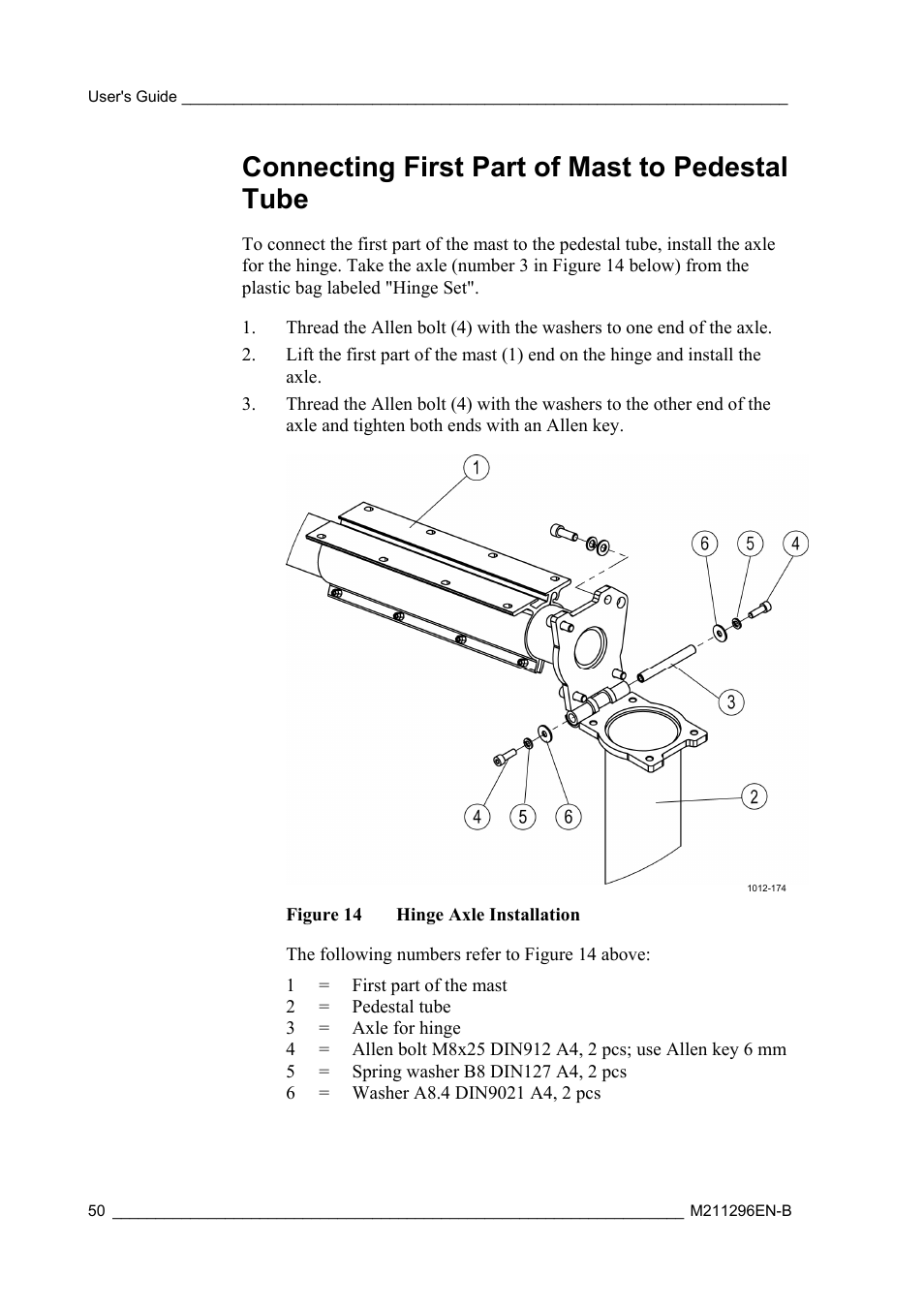 Connecting first part of mast to pedestal tube | Vaisala AWS330 User Manual | Page 52 / 296
