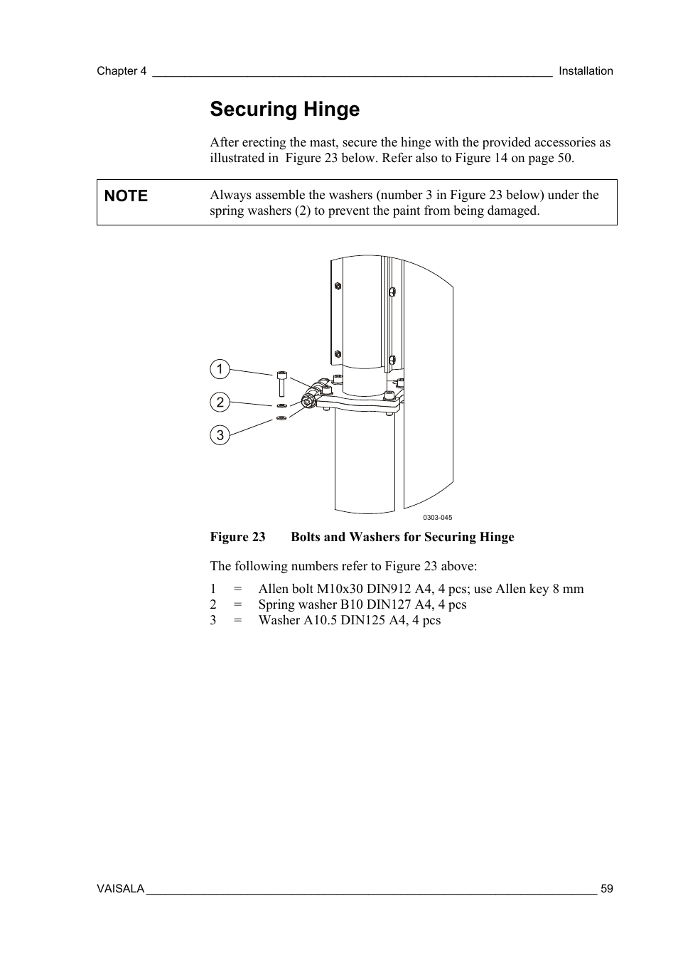 Securing hinge | Vaisala AWS330 User Manual | Page 61 / 296