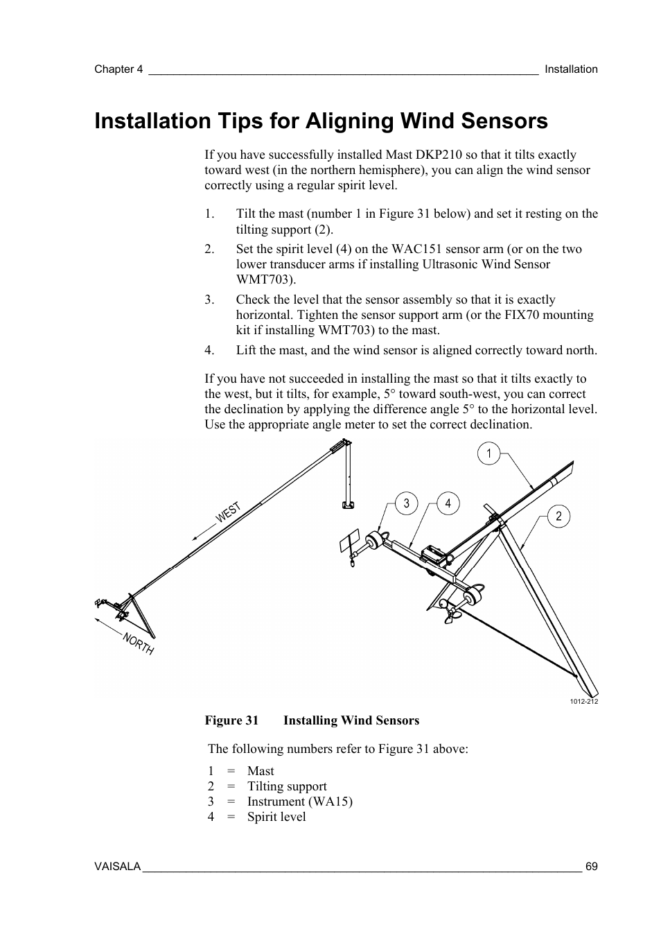 Installation tips for aligning wind sensors | Vaisala AWS330 User Manual | Page 71 / 296