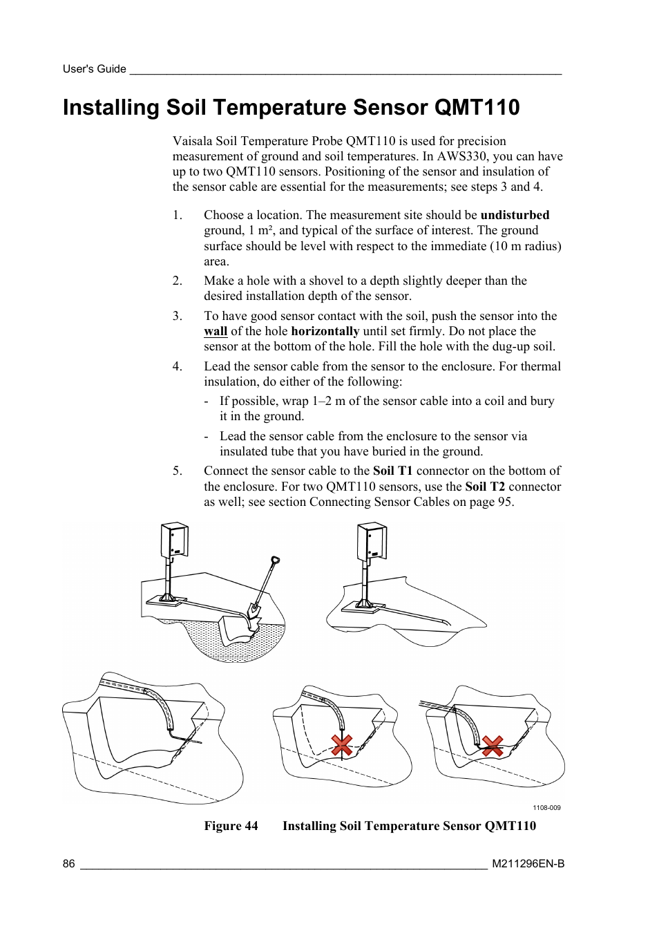 Installing soil temperature sensor qmt110 | Vaisala AWS330 User Manual | Page 88 / 296