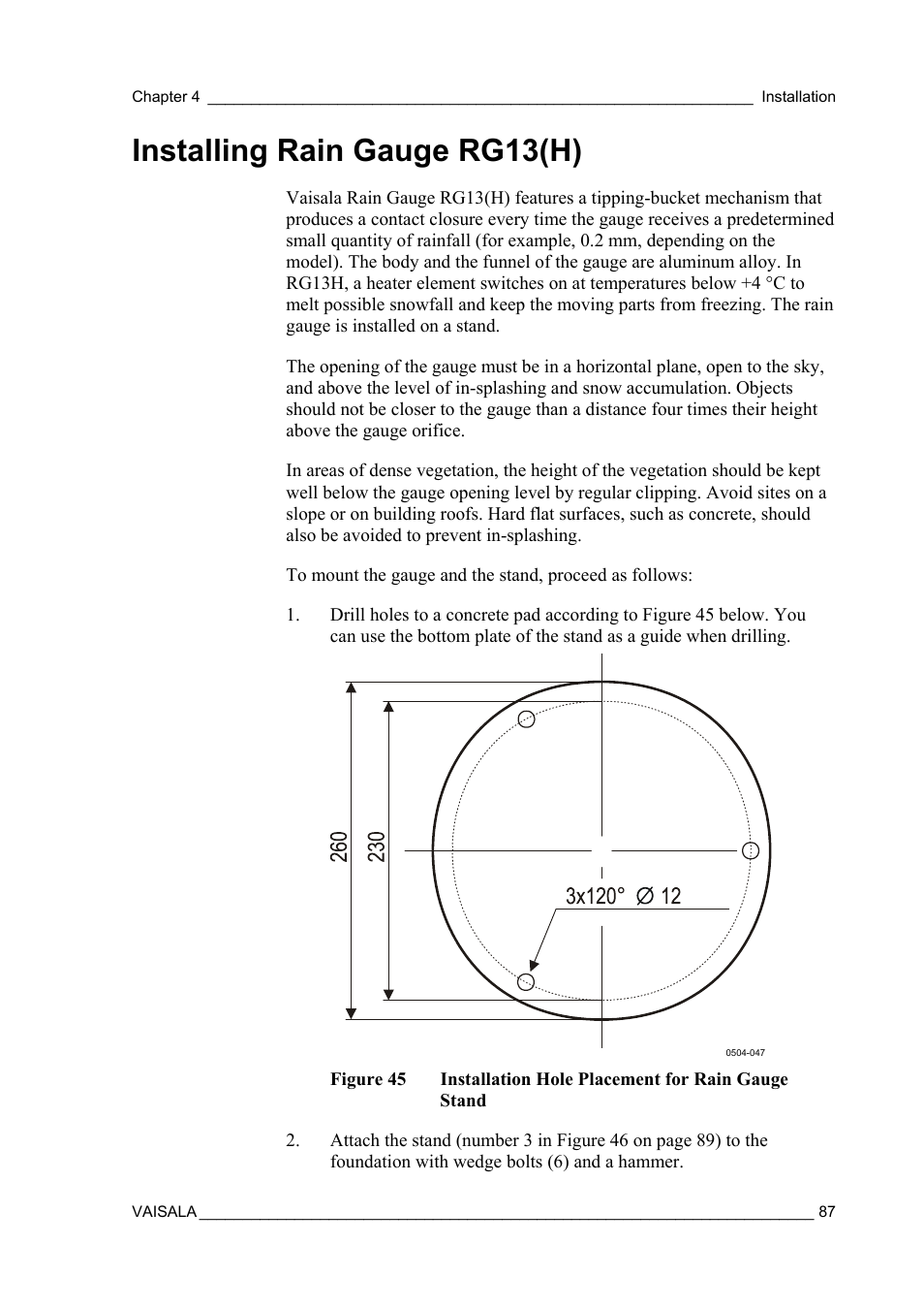 Installing rain gauge rg13(h) | Vaisala AWS330 User Manual | Page 89 / 296