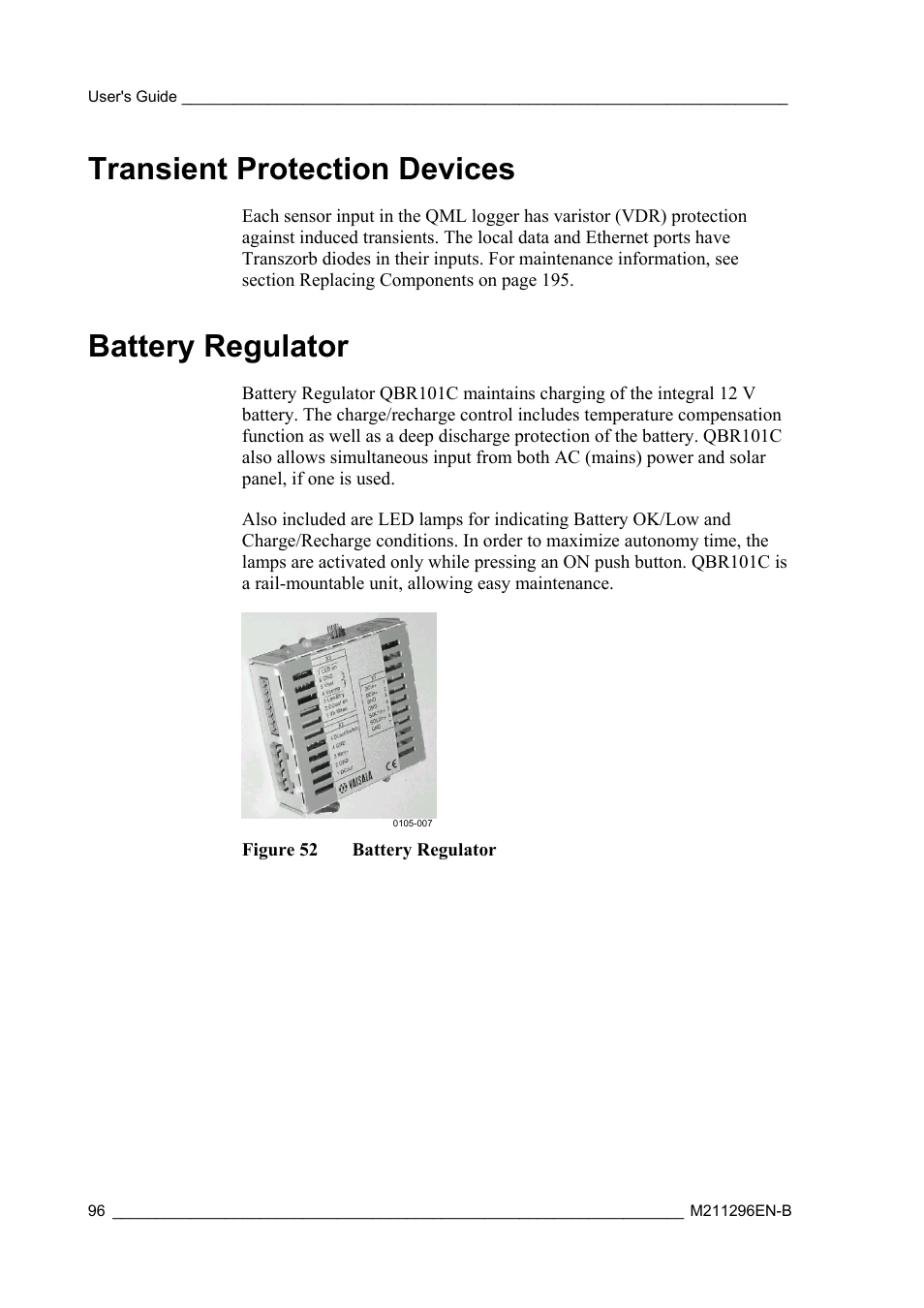 Transient protection devices, Battery regulator | Vaisala AWS330 User Manual | Page 98 / 296