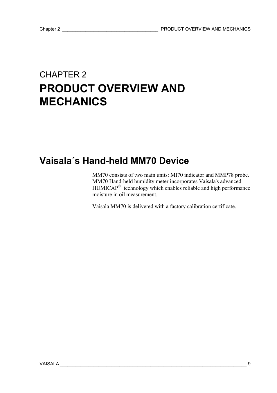 Product overview and mechanics, Vaisala´s hand-held mm70 device, Chapter 2 | Vaisala MM70 User Manual | Page 11 / 71