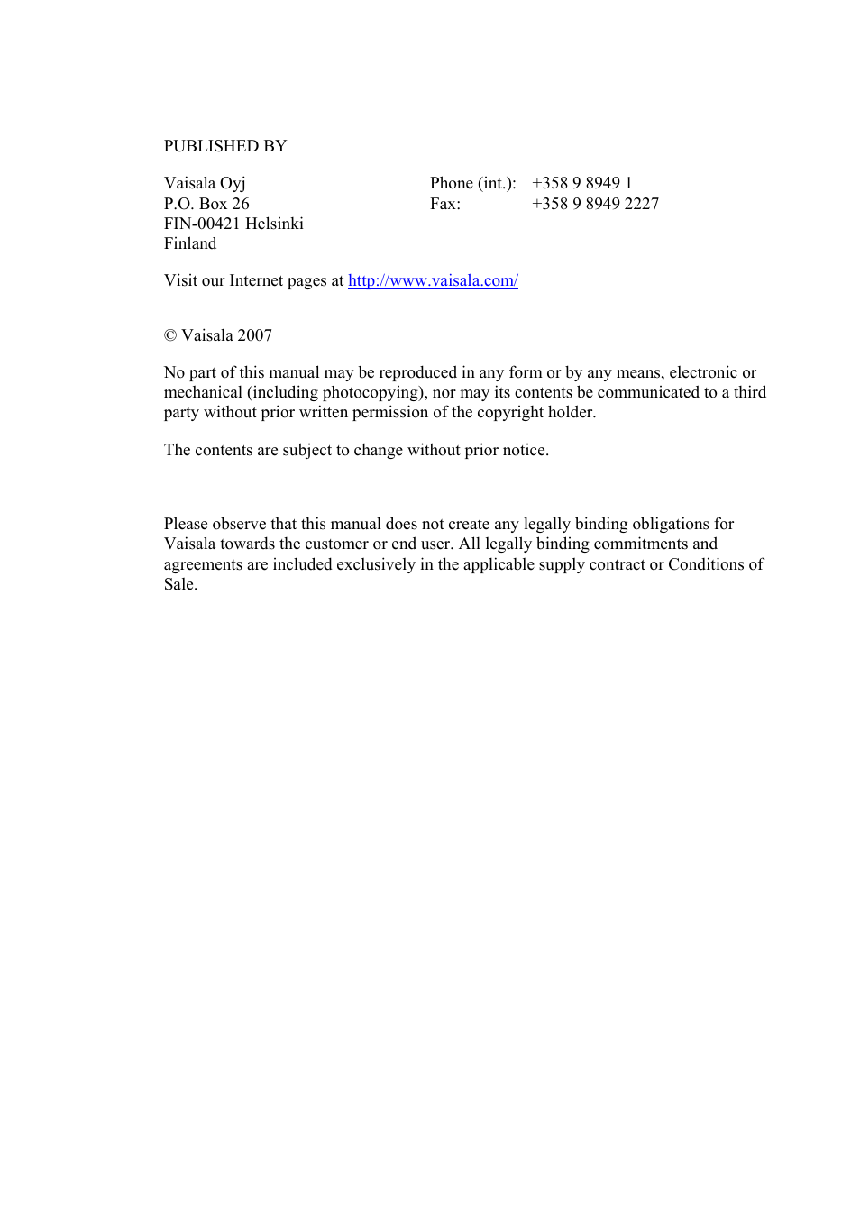 Vaisala MM70 User Manual | Page 2 / 71