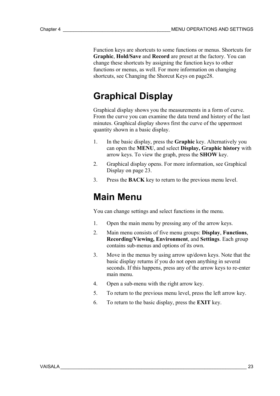 Graphical display, Main menu | Vaisala MM70 User Manual | Page 25 / 71