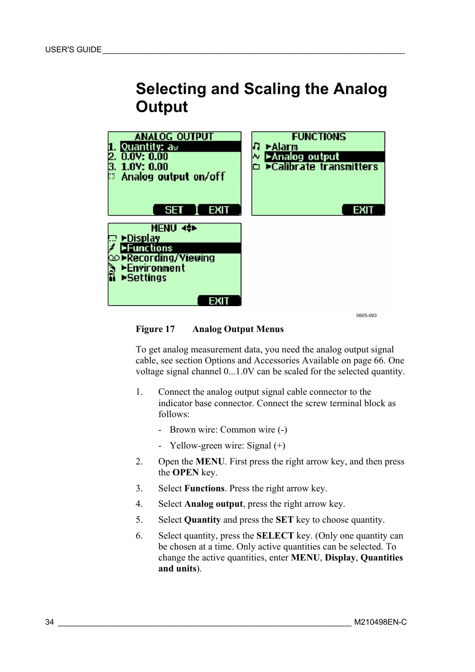 Selecting and scaling the analog output, Figure 17, Analog output menus | Vaisala MM70 User Manual | Page 36 / 71