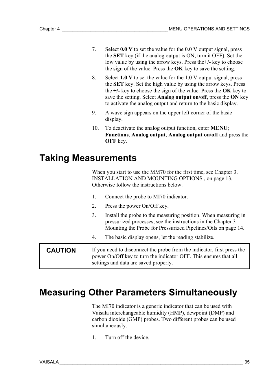 Taking measurements, Measuring other parameters simultaneously | Vaisala MM70 User Manual | Page 37 / 71