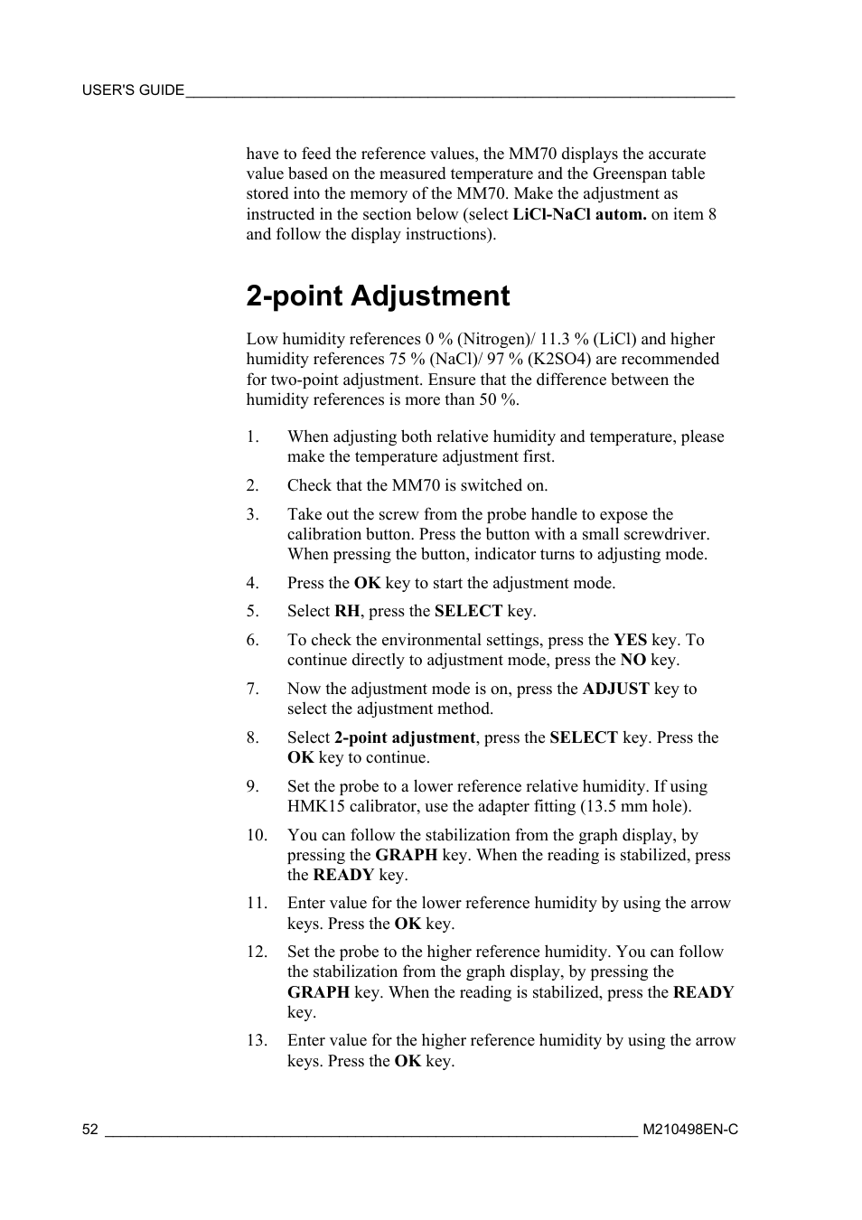 Point adjustment | Vaisala MM70 User Manual | Page 54 / 71
