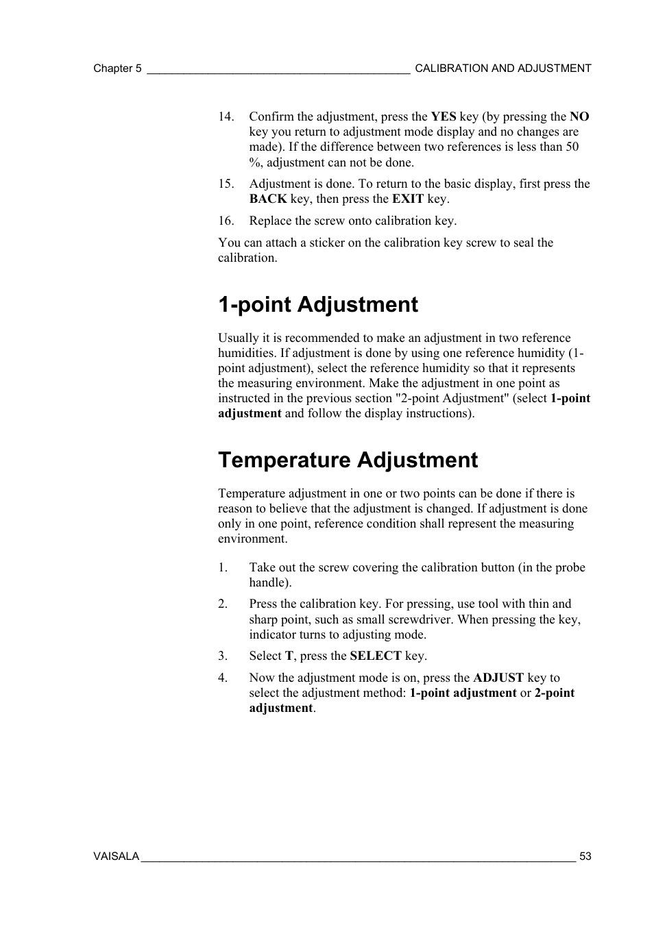 Point adjustment, Temperature adjustment | Vaisala MM70 User Manual | Page 55 / 71