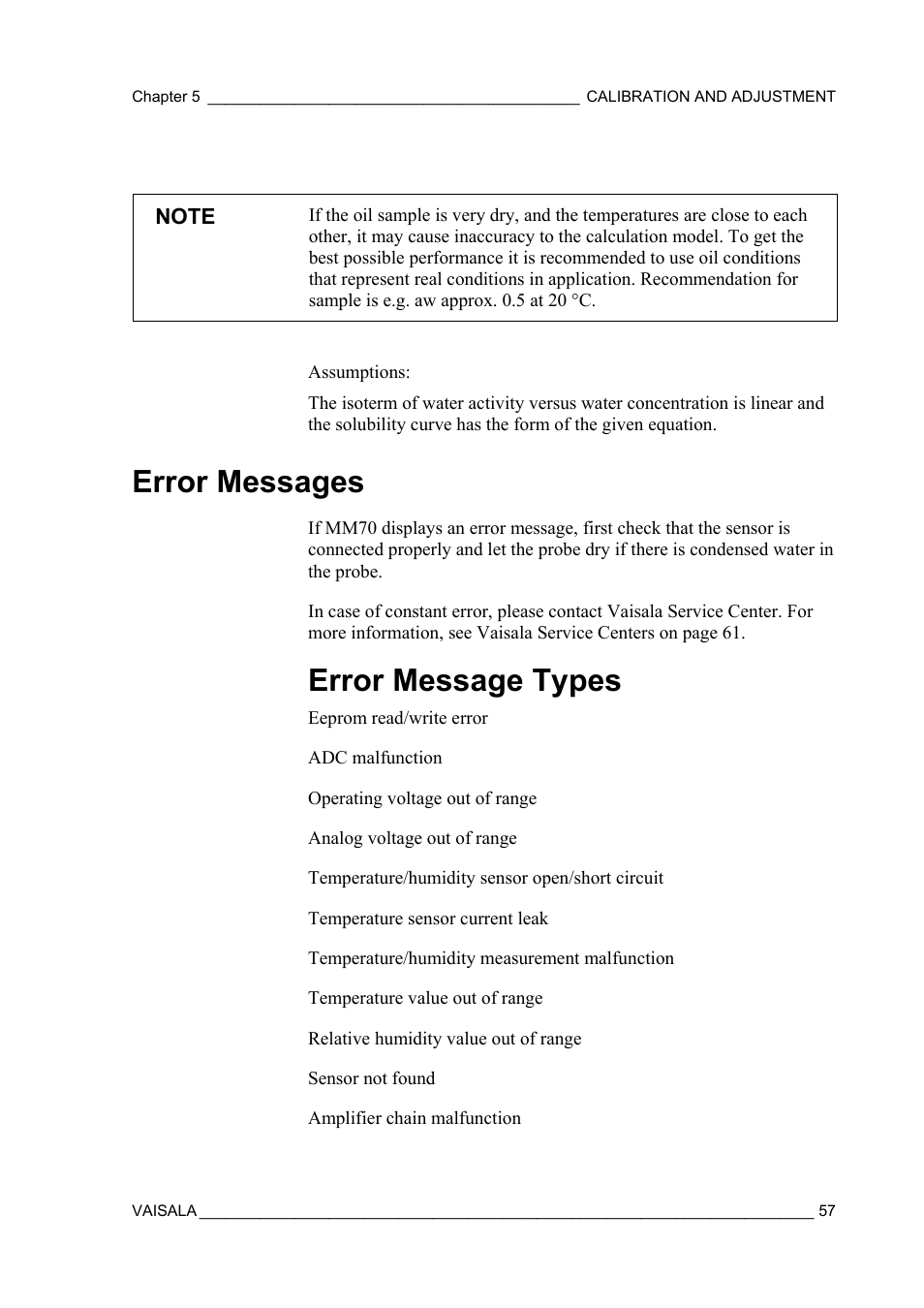 Error messages, Error message types | Vaisala MM70 User Manual | Page 59 / 71