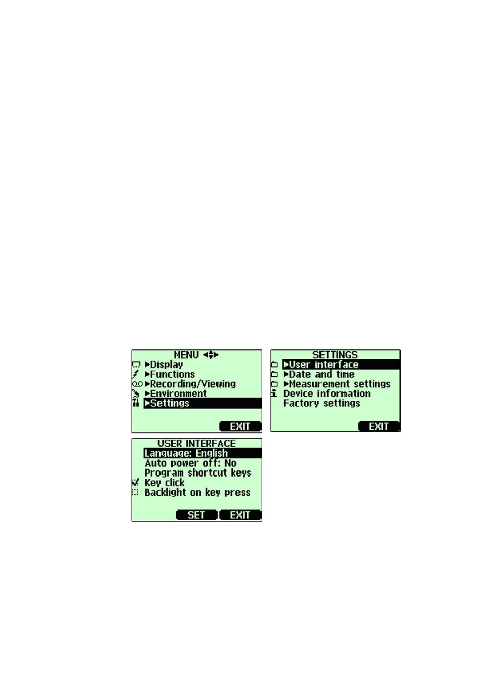 User interface settings, Figure 12, User interface setting menus | Vaisala MM70 User Manual | Page 28 / 67