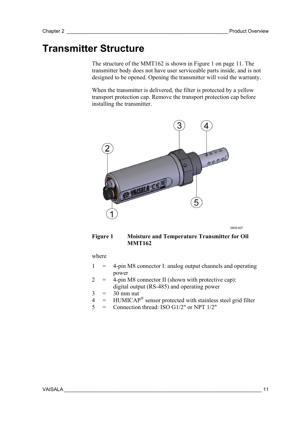 Transmitter structure, Figure 1 | Vaisala MMT162 User Manual | Page 13 / 66