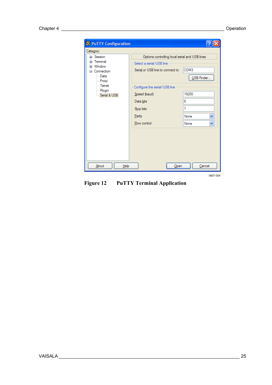 Figure 12, Putty terminal application | Vaisala MMT162 User Manual | Page 27 / 66