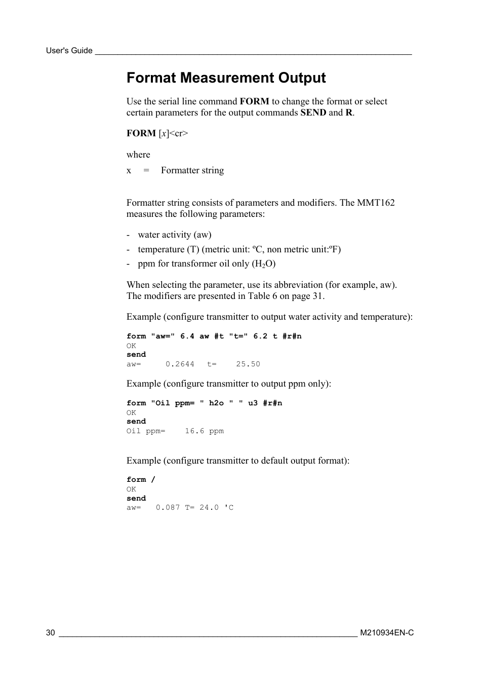 Format measurement output | Vaisala MMT162 User Manual | Page 32 / 66