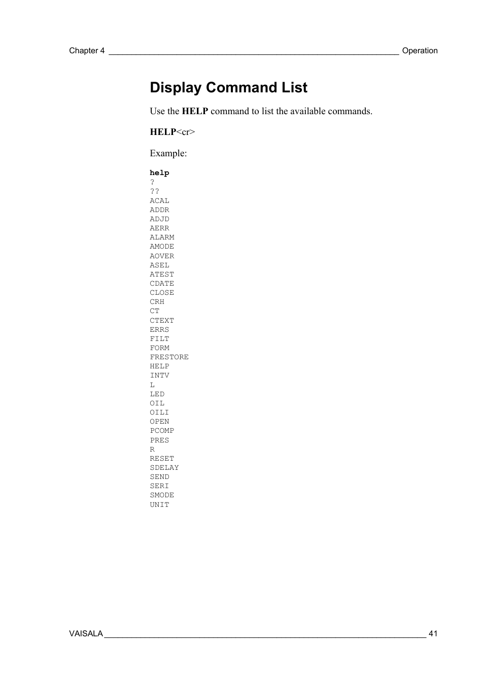 Display command list | Vaisala MMT162 User Manual | Page 43 / 66