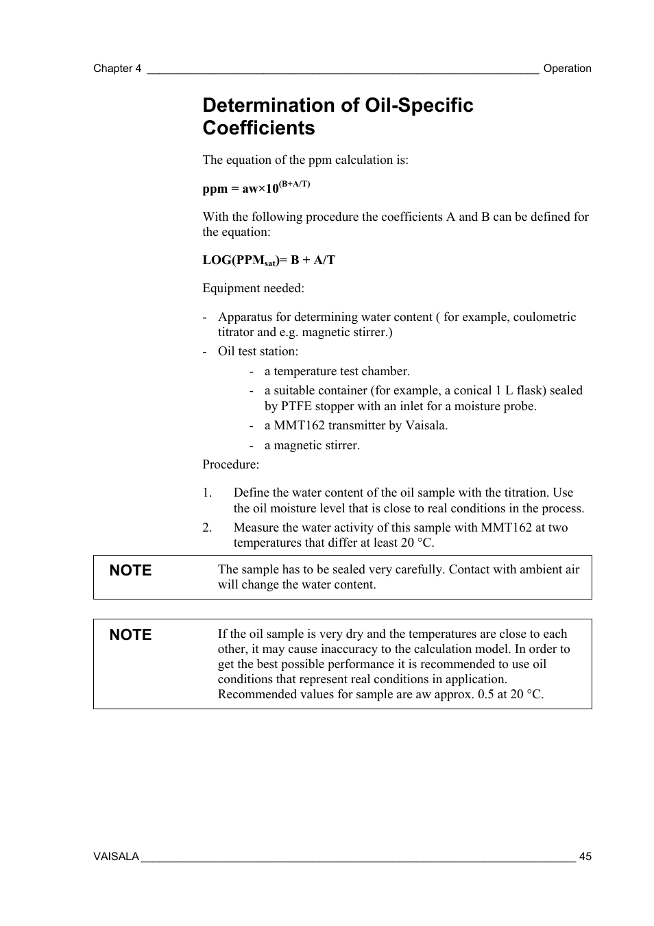 Determination of oil-specific coefficients | Vaisala MMT162 User Manual | Page 47 / 66
