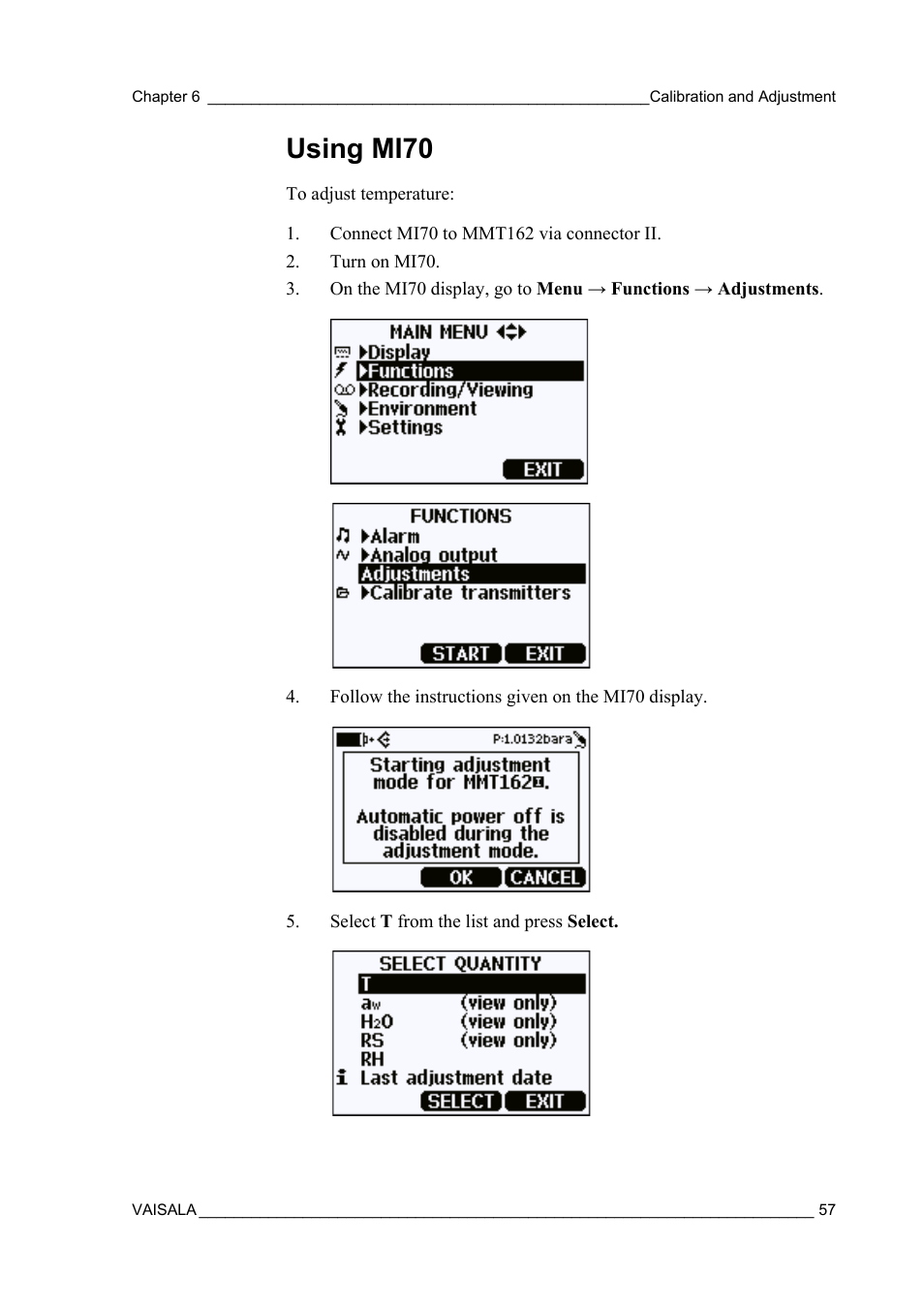 Using mi70 | Vaisala MMT162 User Manual | Page 59 / 66