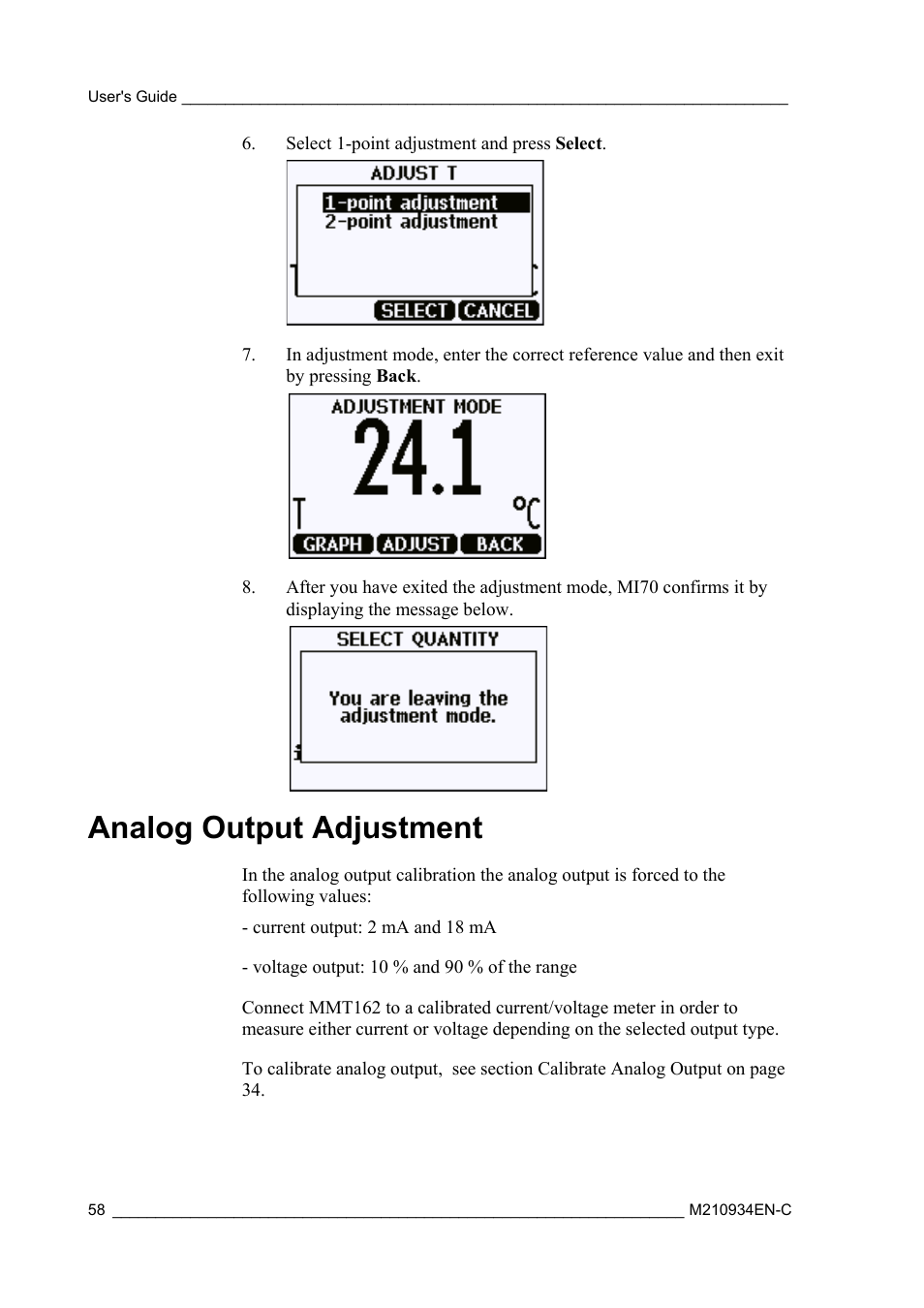 Analog output adjustment | Vaisala MMT162 User Manual | Page 60 / 66