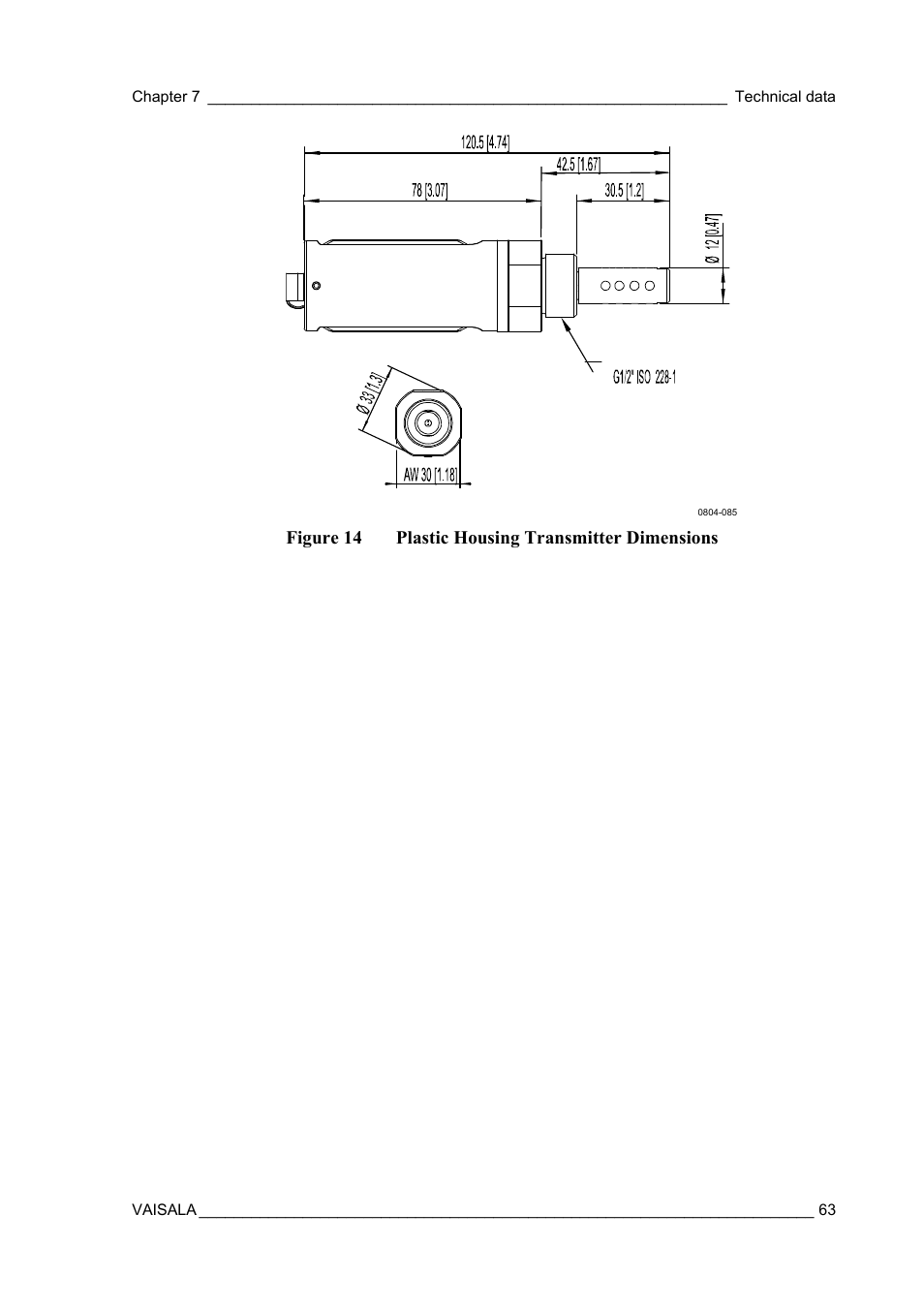 Figure 14, Plastic housing transmitter dimensions | Vaisala MMT162 User Manual | Page 65 / 66