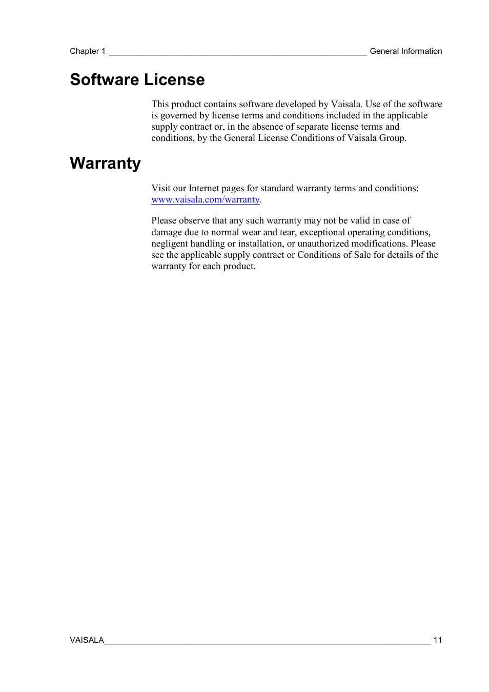 Software license, Warranty | Vaisala MMT310 User Manual | Page 11 / 81