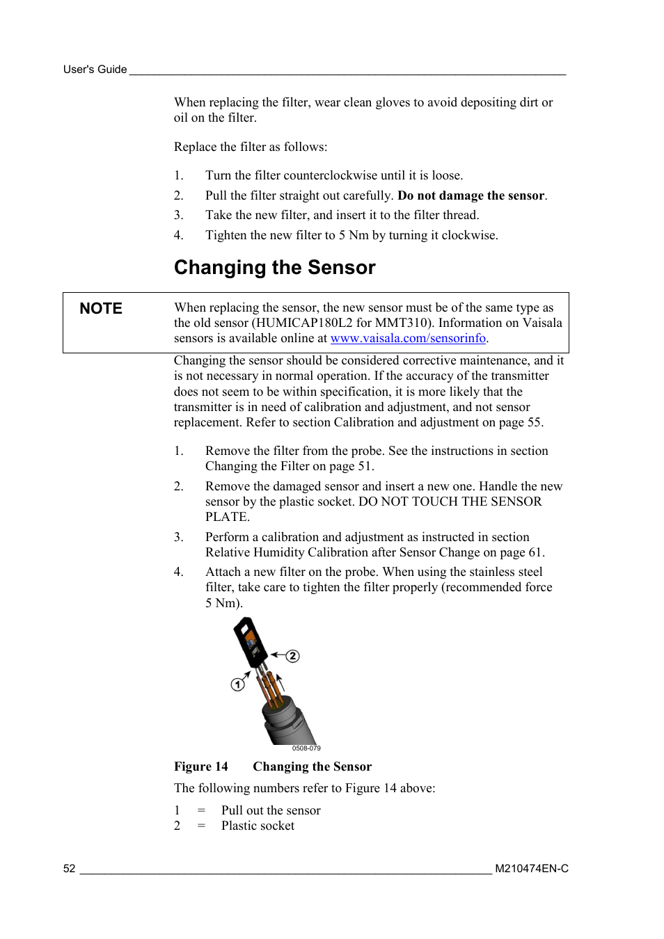 Changing the sensor, Figure 14 | Vaisala MMT310 User Manual | Page 52 / 81