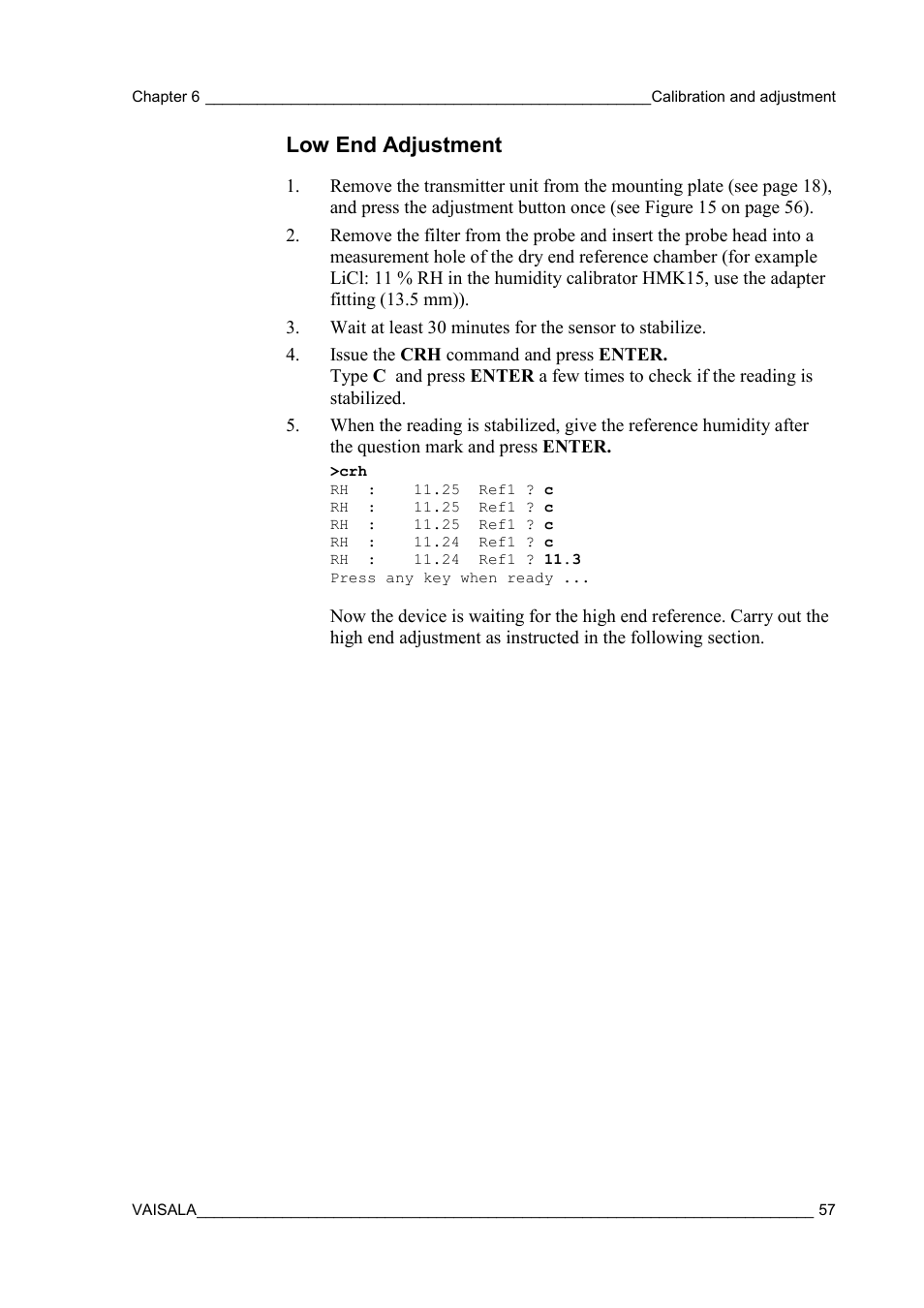 Low end adjustment | Vaisala MMT310 User Manual | Page 57 / 81