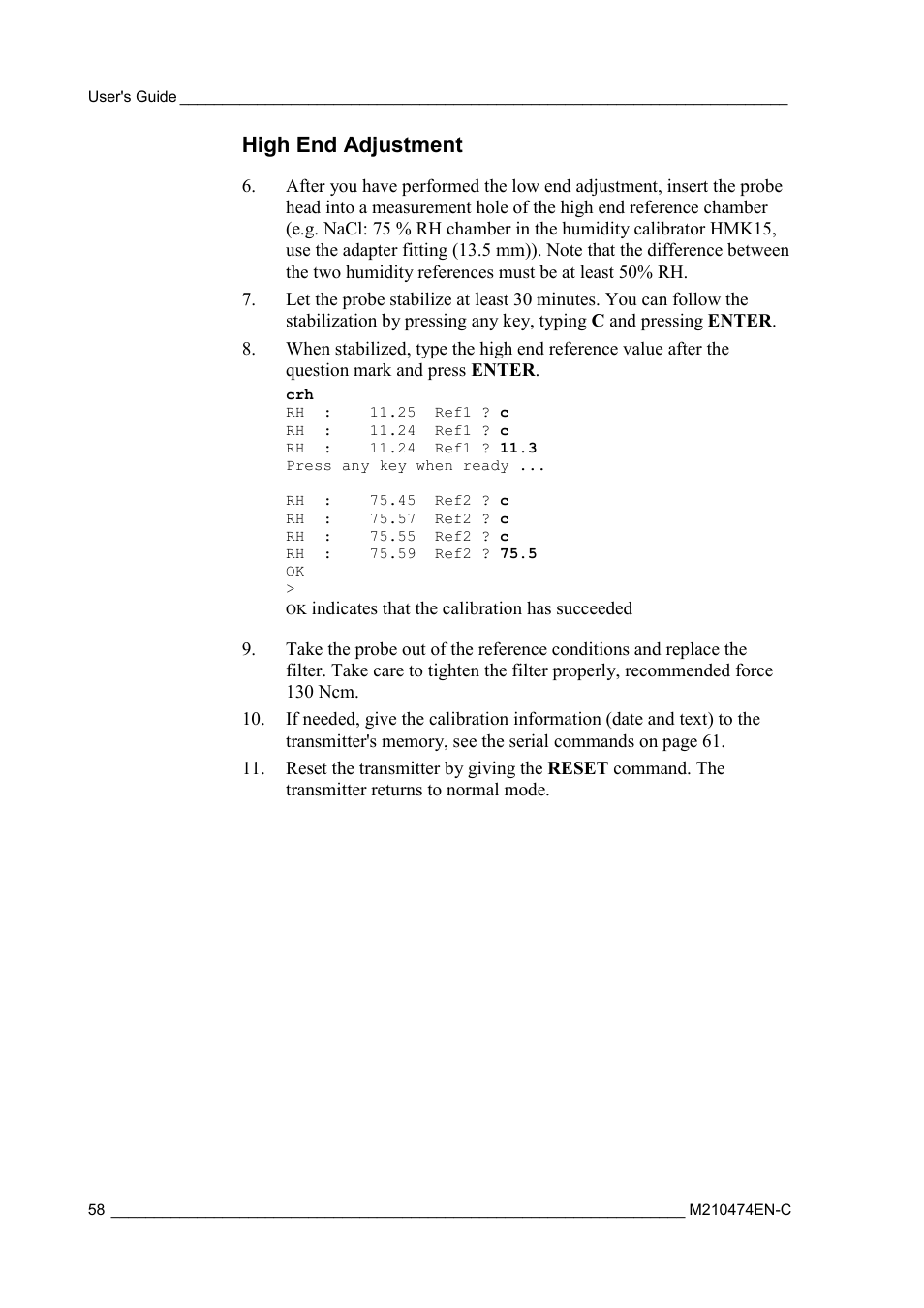 High end adjustment | Vaisala MMT310 User Manual | Page 58 / 81