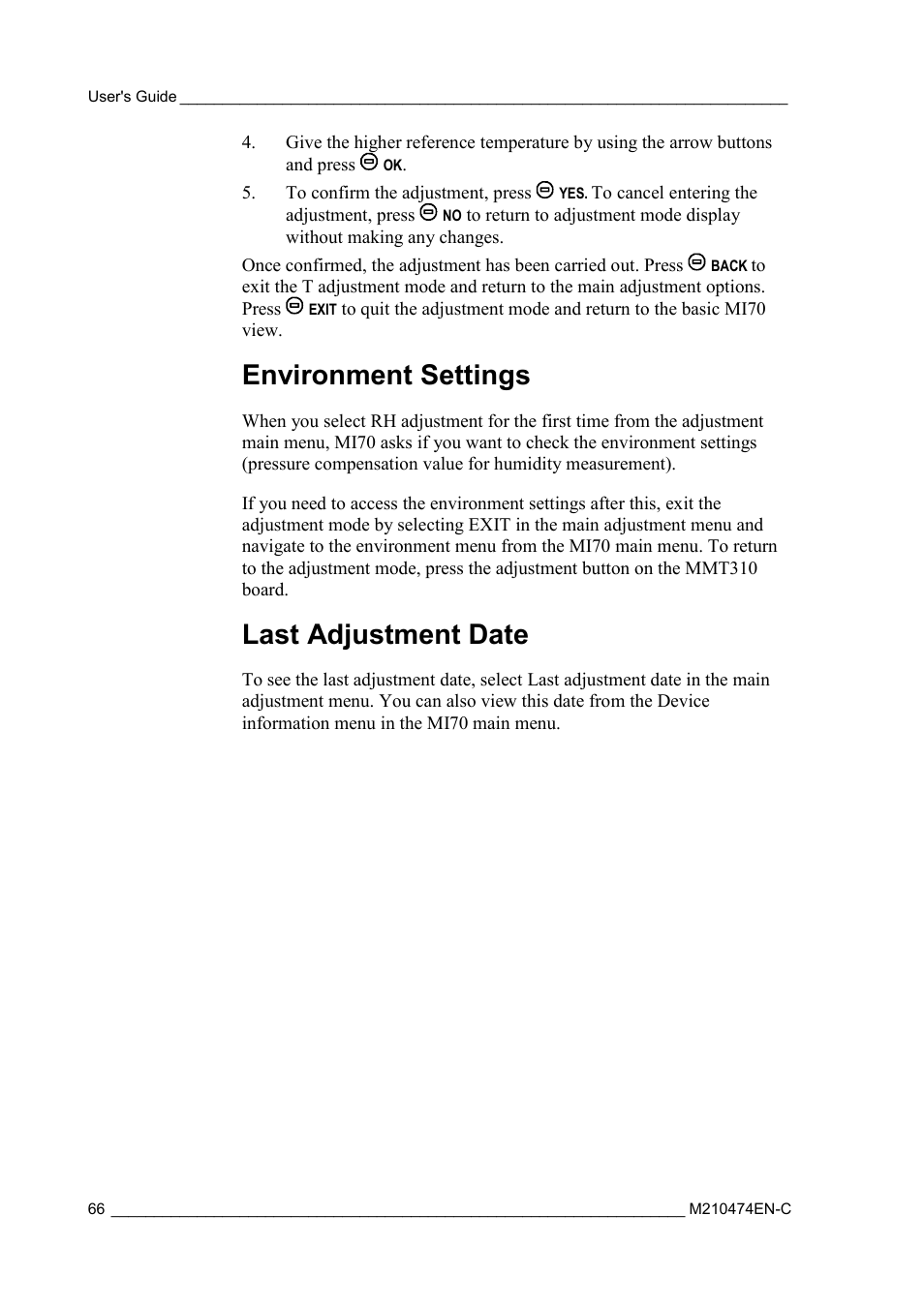 Environment settings, Last adjustment date | Vaisala MMT310 User Manual | Page 66 / 81