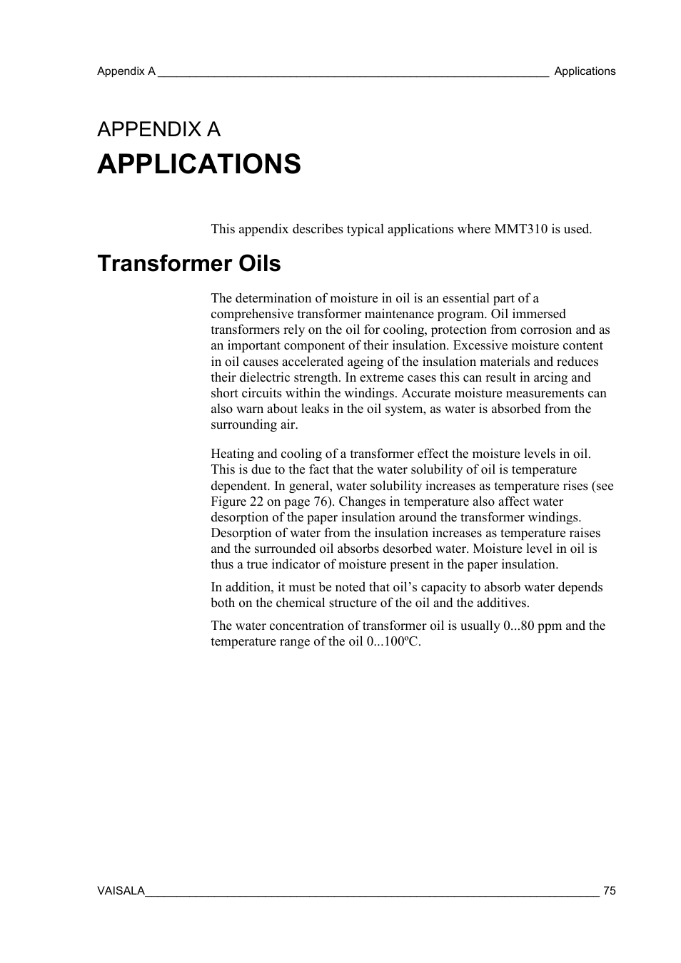 Applications, Transformer oils, Appendix a | Mmt310 is used | Vaisala MMT310 User Manual | Page 75 / 81