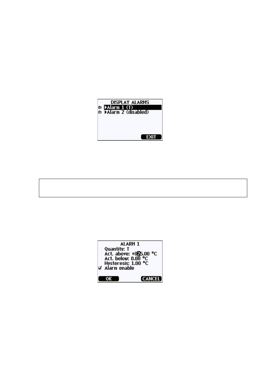Configuring a display alarm, Figure 45, Display alarms | Figure 46, Modifying an alarm limit | Vaisala MMT330 User Manual | Page 77 / 181