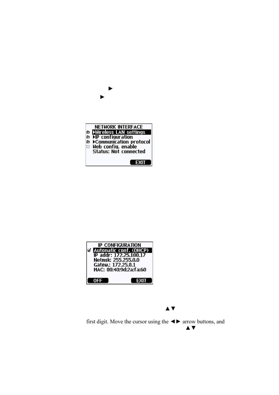 Using display/keypad, Figure 49, Network interface menu | Figure 50, Ip configuration menu | Vaisala MMT330 User Manual | Page 86 / 181