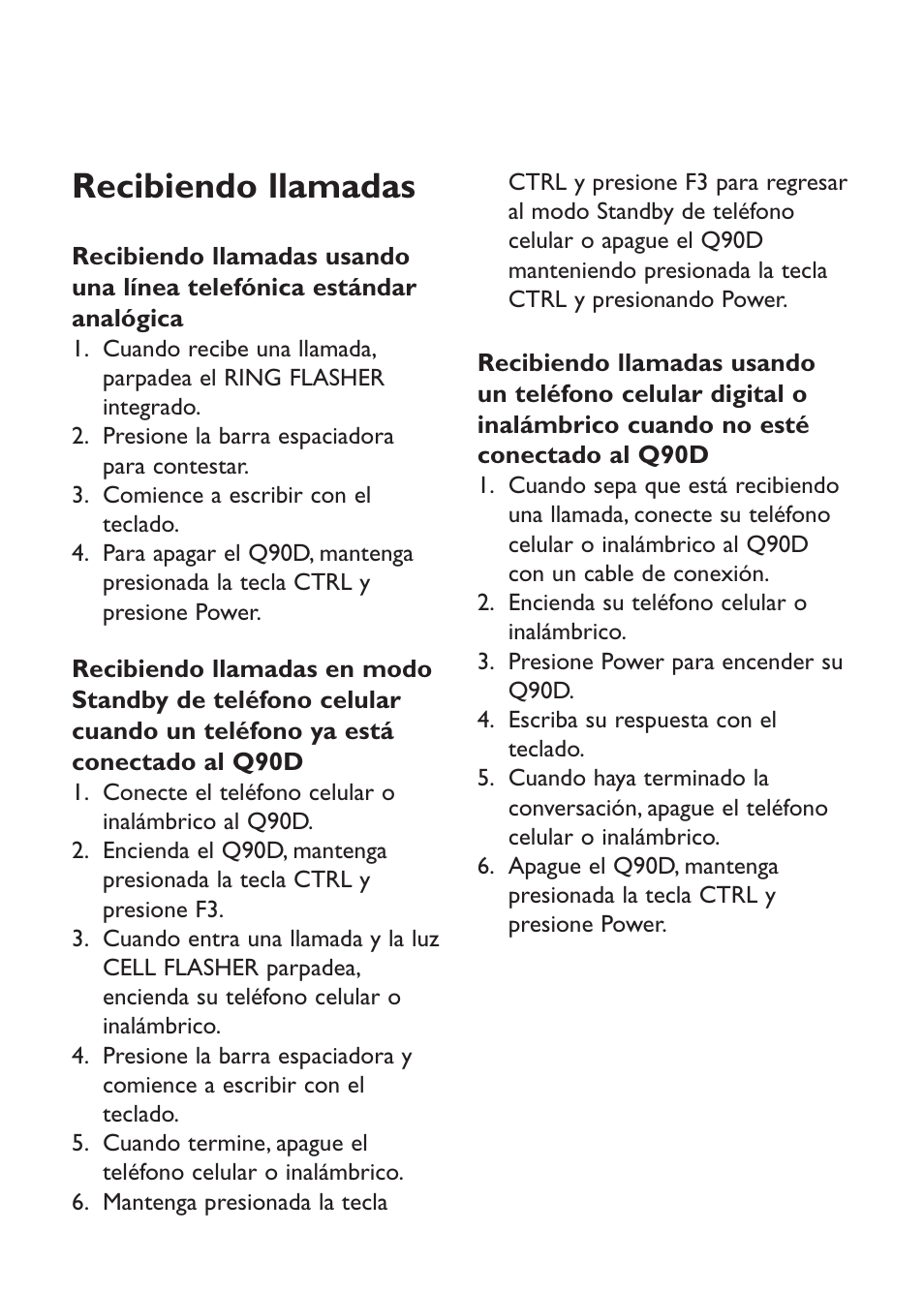 Recibiendo llamadas | Ameriphone Q90D User Manual | Page 11 / 12