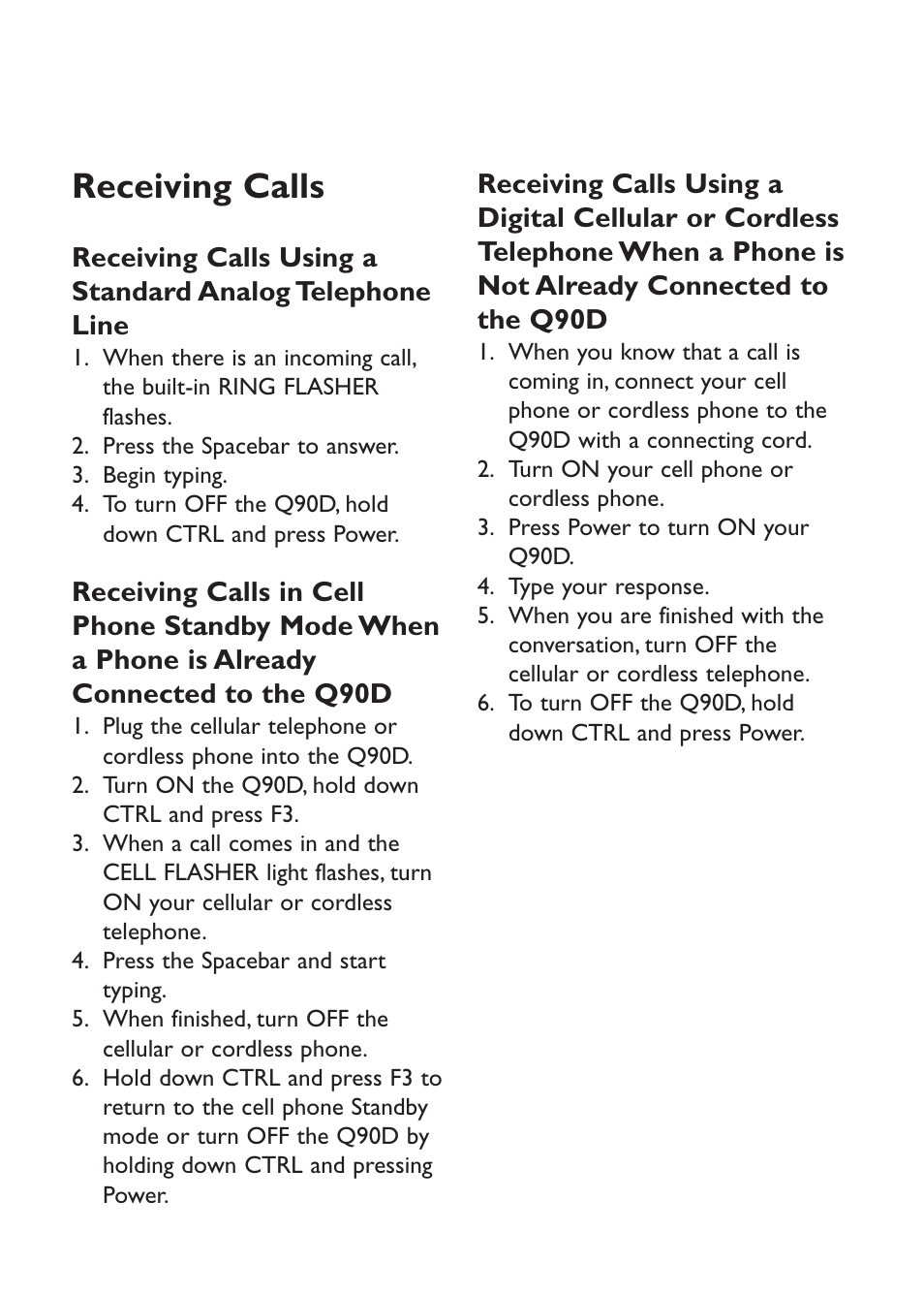 Receiving calls | Ameriphone Q90D User Manual | Page 3 / 12