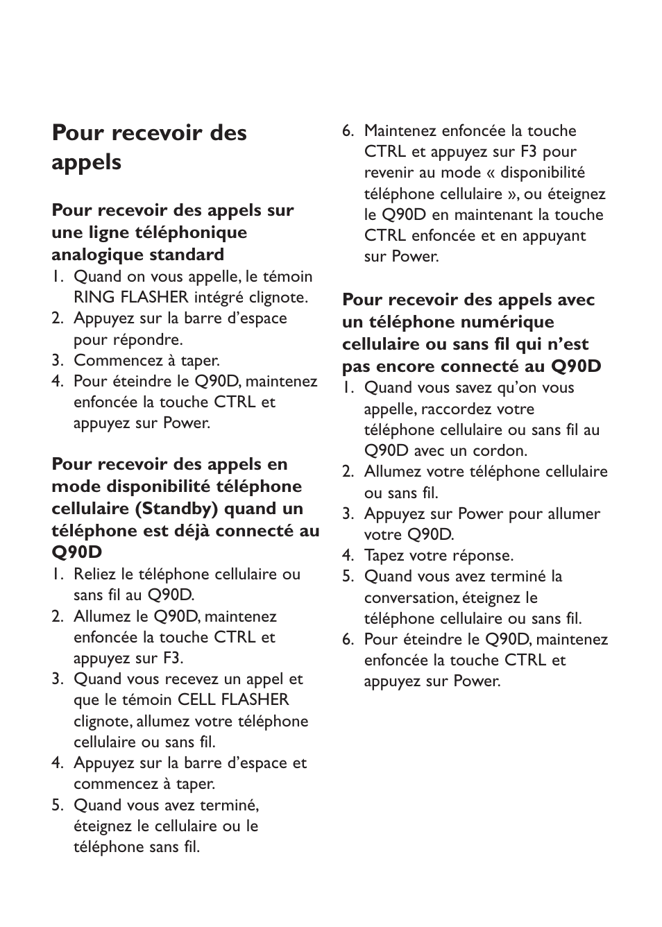 Pour recevoir des appels | Ameriphone Q90D User Manual | Page 7 / 12