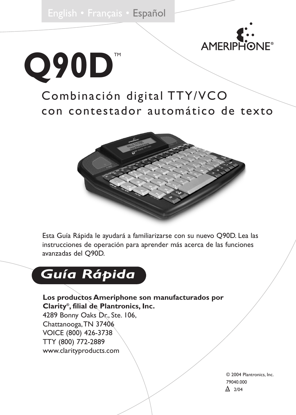 Q90d, Guía rápida, English • français • español | Ameriphone Q90D User Manual | Page 9 / 12